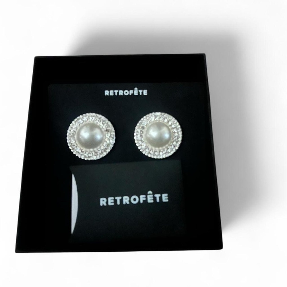 Retrofête Ellie Faux Pearl Silver Studded Statement Earrings